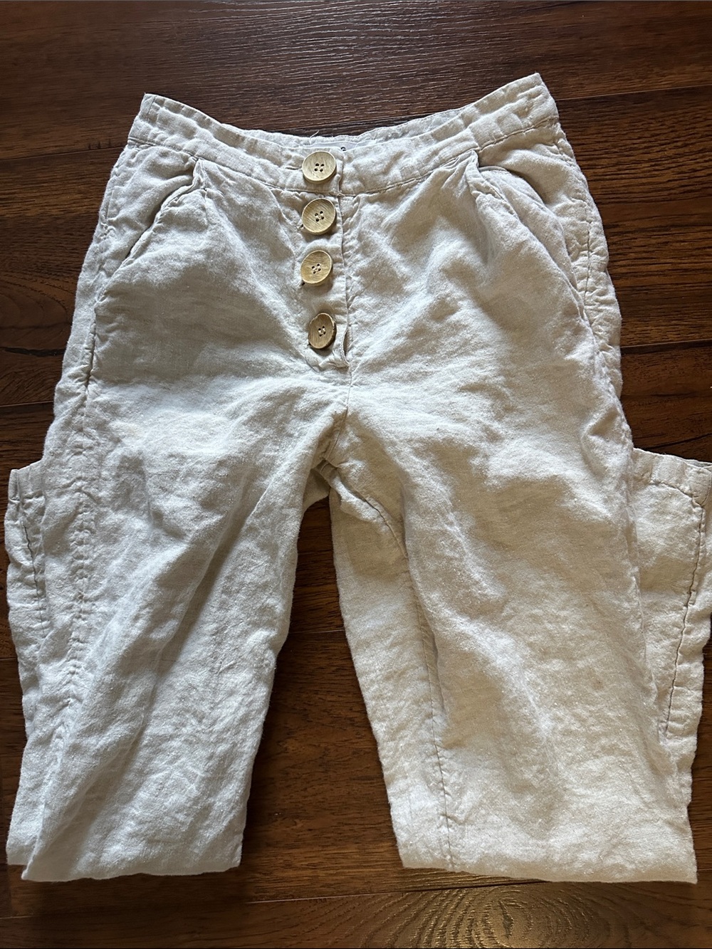 Mango Cream Button-Front Linen-Blend Pants